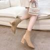 Botas para Mulheres 2025 Novas Botas Femininas Inverno Estilo Europeu e Americano Bico Quadrado Zíper Traseiro Botas Curtas Botas Femininas Salto Grosso Salto Médio para Mulheres