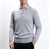 Suéter masculino outono e inverno transfronteiriço com gola polo, camisa básica lisa moderna, camisa de malha com gola de lapela casual de negócios para homens