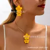 Conjunto de 3 Peças Colar com Pingente de Flor Pintada Brincos de Pino Adequado para Uso Feminino Feriado Viagem Festa Presença