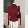 Impresionante Suéter de Cachemir Negro de Cuello Medio Alto para Mujer en Otoño e Invierno, Suéter Ajustado con Camiseta Base