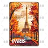 Placa de Lata Decorativa Retro de Cenário de Viagem Europeu e Americano Transfronteiriço, Placas de Metal de Marcos de Cidades Antigas Famosas de Vários Países