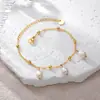 Pulseira de Pérola Sintética em Ouro 18K com Contas Douradas, Corrente de Aço Inoxidável, Corrente Fina Simples, Acessório para o Dia a Dia, Joia Transfronteiriça Europeia e Americana