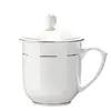 Taza de Té de Cerámica para Hotel con Tapa, Taza con Borde Dorado Jingdezhen para Reuniones de Oficina, Taza de Té para el Hogar, Taza para Recepción de Hotel