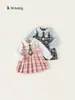 Falda para Niña Bangxuan, Vestido a Cuadros Infantil Estilo Preppy, Vestido Traje JK para Niños Pequeños con Cuello de Muñeca y Manga Larga