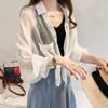 Camisa holgada de manga farol a rayas de estilo coreano de talla grande 2021, cárdigan de gasa para mujer, chaqueta protectora solar