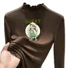 Camiseta de manga larga de terciopelo alemán con cuello alto y ribete de oreja de madera para niñas 2026 Otoño/Invierno prenda interior capa base top cálido cepillado