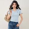 Camisa Polo Vintage para Mulheres, Design de Verão, Ajuste Niche Slim, Ombro Regular, Top de Tricô Bordado