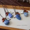 Estilo Igual de Blogger Piedra Ojo de Tigre Natural Ágata Roja Piedra Azul Diseño Cadena Larga Versátil para Suéter Moda Collar