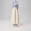 Saia midi plissada estilo francês, off-white, suave, cintura alta, linha A, para mulheres, nova coleção outono/inverno 2026, corte slim