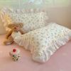 Juego de cama de cuatro piezas de algodón con encaje de estilo adorable Ins 100% algodón funda nórdica de dibujos animados sábana bajera juego de tres piezas para dormitorio