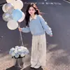 Conjunto de Primavera y Otoño para Niñas 2026: Top de Retazos con Lazo y Color Sólido Casual Versátil Pantalones de Pierna Ancha Tendencia