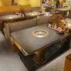 Mesa de Churrasco Estilo Coreano com Tampo de Pedra de Luxo Leve, Purificação Sem Fumaça e Exaustão de Fumaça Integrada, Churrasqueira Elétrica, Mesa e Cadeiras Comerciais para Restaurantes de Churrasco