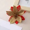 Flores de Natal plásticas transfronteiriças, Decorações de Natal, Decorações de atmosfera para árvore de Natal, Flores artificiais com pó dourado para árvore de Natal atacado