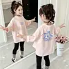 Camiseta de Manga Larga de Algodón Puro para Niñas de Primavera y Otoño, Nueva Camiseta Casual Holgada de Dibujos Animados para Niños Mayores, Camiseta Básica de Cuello Redondo para Niños