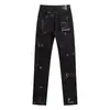 Jeans Masculino Slim de Comércio Exterior Moda de Alta Qualidade Versátil Cintura Elástica Calças Casuais Base Azul Estampa Floral Jeans Masculino