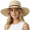 Sombrero de Paja Transfronterizo para Mujer, Sombrero Casual de Verano para Vacaciones en la Playa, Sombrero de Sol Elegante con Lazo de Protección Solar, Ala Ancha