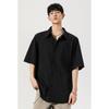 Camisa de manga curta masculina, leve e fresca, de cor sólida, primavera e verão 2025, com desconstrução, design de costura, lapela, camisa de meia manga