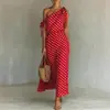 2026 Amazon Transfronterizo Nuevo Estilo Europeo y Americano Vestido Casual Holgado de Mujer Sin Mangas Descubierto Hombros Estampado de Lunares