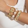 Lingge Jewelry Conjunto de Pulseiras Abertas Geométricas de Linha Transfronteiriças Conjunto de Pulseiras com Contas Estilo Punk Pulseira Dourada