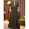 Vestido de Encaje con Escote en V de Manga Corta, de Alta Gama y a la Moda, con Cordones, Nuevo Estilo Étnico de Verano, Efecto Adelgazante en la Cintura, Falda Línea A 7712