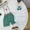 Conjunto de Pelele para Bebé, Conjunto de Dos Piezas de Verano para Niños y Niñas, Traje Estilo Caballero Británico para Bebé