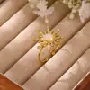 Anillo abierto vintage de piedra de sol y luna transfronterizo, popular en estilo europeo y americano, joyería de acero inoxidable con girasol, elegante y de lujo ligero