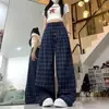 Pantalones casuales de cuadros oscuros de estilo americano de moda para hombre, pantalones de pierna recta de moda con un ajuste holgado y transpirable, nuevo estilo