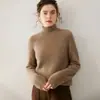 Estilo suave y relajado, suéter de cachemira de cuello alto para mujer, otoño e invierno, con patrón de punto texturizado, engrosado para abrigar y diseñado como capa base
