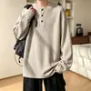 Estilo Old Money, moletom com gola Henley masculino, coleção de outono, polo em malha canelada, peça interna moderna, camisa base de manga longa