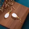 Traje antigo estilo chinês Hanfu cheongsam com brincos de calcedônia brincos de franja longa brincos de jade Hetian falso brincos vintage para mulheres