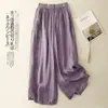 Pantalones de Pierna Ancha de Algodón y Cáñamo Bordados de Verano Nuevos para Mujer Estilo Harlan Artístico Retro Holgados Casuales