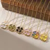 Collar para Mujer, Corazón a Corazón de Dos Usos que se Abre y Cierra, Flor de Cuatro Hojas de Moda Amor Plegable Cadena Clavicular al por Mayor Estilo Lujo Ligero