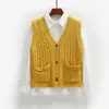 Colete Cardigan de Tricô Retrô Suéter Curto Outerwear Feminino Primavera Outono Colete sem Mangas Colete de Tricô Gola V Feminino