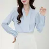 2025 Toma Real Camisa de Cuello en V para Mujer de Manga Larga Estudiante Universitario Entrevista Ropa de Trabajo Ropa Formal con Chifón Blanco Top Profesional