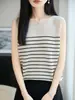 Top de punto sin mangas a rayas blancas y negras para mujer, nuevo estilo de verano 2026, corte holgado, chaleco fino de punto de lino para usar sobre otras prendas