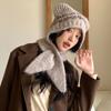 Gorro de lana de punto con diseño de oso estilo coreano para mujer, conjunto de cuello cálido de otoño e invierno, gorro y bufanda con protección para las orejas integrada, gorro con protección para el cuello.