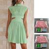 Vestido Corto de Verano Estilo Dulce Color Puro para Exportación Europea y Americana de Amazon de 25 Años, Ajustado a la Cintura, Cuello Alto, que Muestra la Cintura 23007