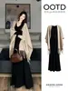 Conjunto de Vestido de Punto Khaki Personalizado para Mujer Otoño Nueva Llegada Ropa para Mujer Chal Estilo Coreano Temperamento Vestido Largo Conjunto de Dos Piezas