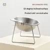 Tazón Elevado para Mascotas de Acero Inoxidable Grado Alimentario 304 con Cuello Alto, Alimentador Inclinado Desmontable Antivuelco Previene el Acné en la Barbilla de Mascotas para Gatos y Perros