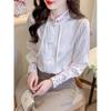 Camisa de Botão de Design Retrô de Nicho, Nova Camisa Feminina Bordada com Gola Alta Estilo Chinês para Primavera e Outono A2912