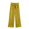 Moda Femenina Transfronteriza Estilo Europeo y Americano Pantalones Casuales de Pierna Ancha de Color Sólido Decorados con Cinturón de Cintura Media 4043253