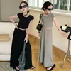 Conjunto Cinza Estilo Francês Novo para Meninas 2026, Vestido Longo Simples de Manga Curta, Conjunto de Duas Peças Slim Fit para Crianças Maiores, Moderno e Elegante