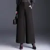 Calça de Lã com Mistura Moda Temperamento Perna Larga Feminina 2026 Outono/Inverno Nova Cintura Alta Emagrecimento Calça Longa Caimento Versátil Calça Casual