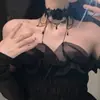 Collar de encaje negro con borlas vintage para mujer, colgante de rosa, gargantilla, accesorios Diablo