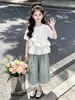 Conjunto de Dos Piezas para Niña Estilo Princesa Verano con Blusa con Volantes y Pantalones de Pierna Ancha 2026 Nuevo Elegante Moderno Conjunto Delgado