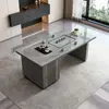 Conjunto de mesa de centro e cadeiras em pedra sinterizada de luxo leve, adequado para escritório, varanda ou uso doméstico; mesa de chá pequena moderna com chaleira de água integrada e estação de chá em pedra