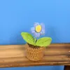 Mini Planta em Vaso Flor Pompom Tricotada à Mão Fio de Crochê Decoração de Painel de Carro Ornamento de Escritório