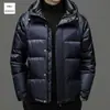 Jaqueta de Penas Curta Casual com Capuz Masculina para o Inverno 2024 Moda Solta Quente Casaco de Penas de Ganso Roupa Masculina