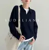 M1U Tricô Polo Estilo Old Money Primavera e Outono Lã Australiana Tricô Solto de Manga Longa para Mulheres