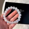 Pulseira Bodhi de jade branco transparente gelo para enrolar no dedo gradiente rosa suave versão estudante pulseira de contas redondas para jogar pulseira casal